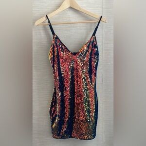 Windsor Multicolor Sequin Mini Dress - Black Straps